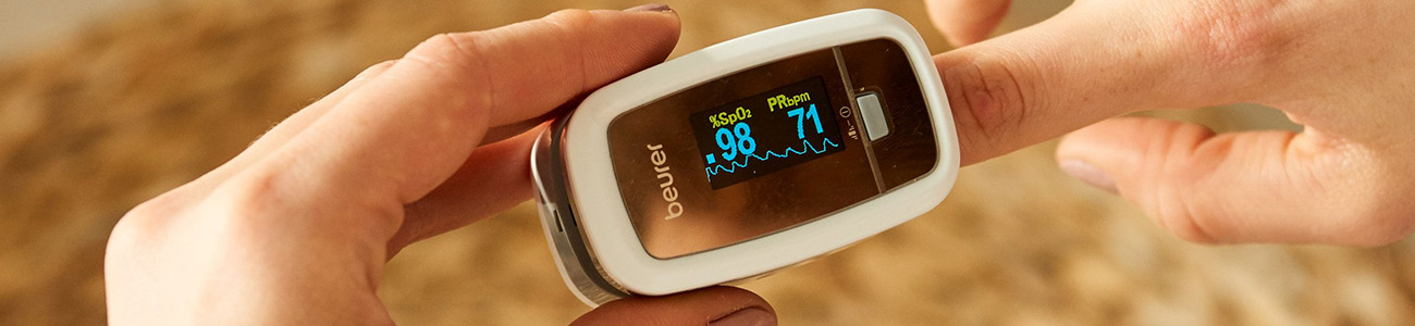 Pulsoximetre fra Beurer - godkendt medicinske produkter. Pulsoximeteret måler iltmætningen og hjertefrekvensen på en hurtig og smertefri måde.